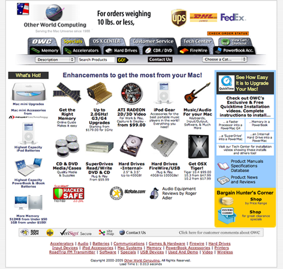 MacSales.com Home Page - Mar 2005 OWC Old Home Page